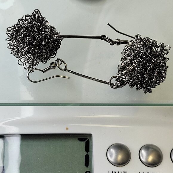 Black Cube Drop Dangle Earrings - Picture 13 of 14